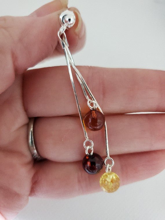 Warm Amber Glass Sterling Silver Drop Earrings