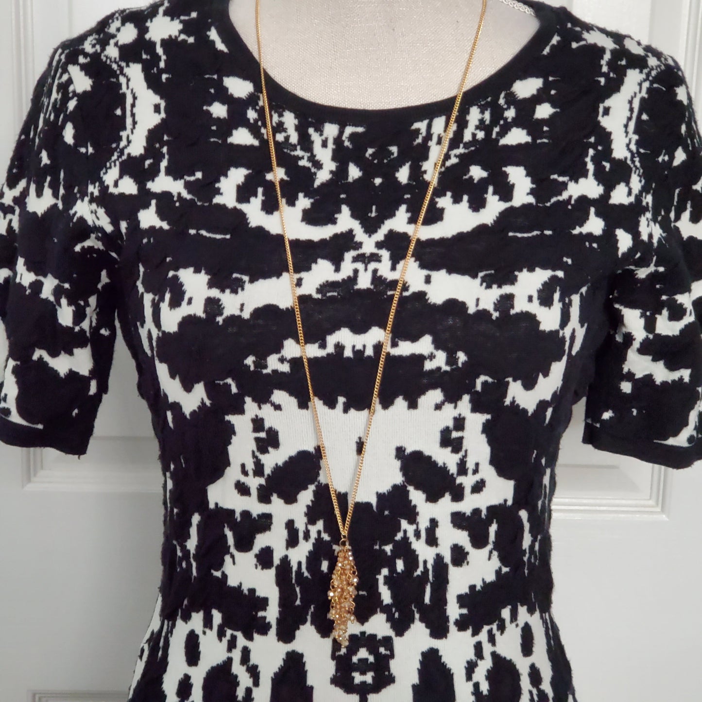 Abstract Print Black & White Sweater Dress - Size Medium