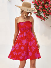 Load image into Gallery viewer, Floral Frill Trim Strapless Smocked Dress
