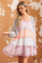 Load image into Gallery viewer, Floral Color Block Frill Trim Dress

