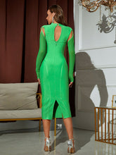 Load image into Gallery viewer, Cold-Shoulder Mesh Sleeve Slit Back Bodycon Dress
