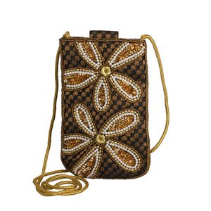 Black and Gold Embroidered Cross Body Bag 