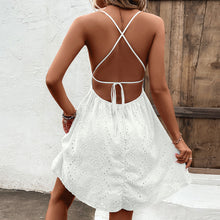 Load image into Gallery viewer, Spaghetti Strap Crisscross Tie Back Eyelet Dress
