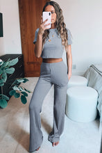 Load image into Gallery viewer, Ribbed Crop T-Shirt and Wide Leg Pants Lounge Set
