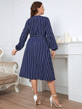Load image into Gallery viewer, Plus Size Striped Surplice Neck Long Sleeve Dress
