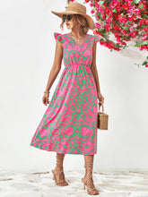 Load image into Gallery viewer, Floral V-Neck Cap Sleeve Dress
