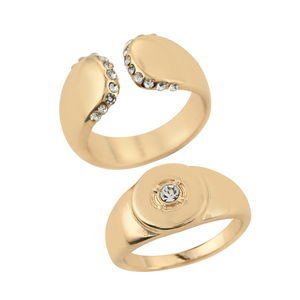 Crystal and Gold Stackable Rings (Size 6)