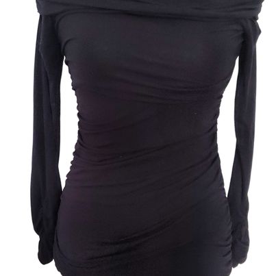 Ruched Cowl Neck Off Shoulder Long Sleeve Bodycon Dress