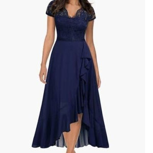 Miusol Women's Formal Blue Floral Lace Chiffon Evening Maxi Dress Size Medium, Large