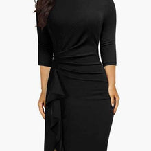 Load image into Gallery viewer, Aisize Ruched Front Ruffle 3/4 Sleeve Dress Size Small
