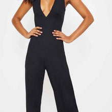 Load image into Gallery viewer, Women&#39;s Deep Plunge Criss Cross Back Wide Leg Jumpsuit Size Small
