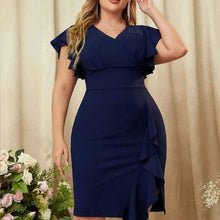 Load image into Gallery viewer, Knitee Women&#39;s Plus Size Vintage V Neck Ruffle Sleeve Business Cocktail Pencil Dress
