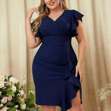 Load image into Gallery viewer, Knitee Women&#39;s Plus Size Vintage V Neck Ruffle Sleeve Business Cocktail Pencil Dress
