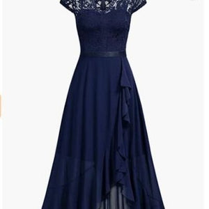 Miusol Women's Formal Blue Floral Lace Chiffon Evening Maxi Dress Size Medium, Large