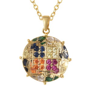 White Topaz and Multi Colored diamond Pendant Necklace