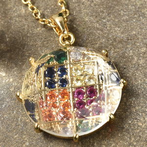 White Topaz and Multi Colored diamond Pendant Necklace