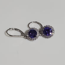 Load image into Gallery viewer, Purple Sapphire and Diamond Halo Drop Earrings - WHIMSICALIA
