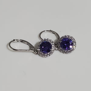 Purple Sapphire and Diamond Halo Drop Earrings - WHIMSICALIA