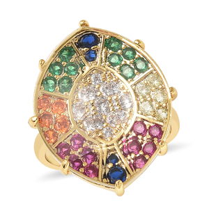 Multiple Colored Topaz and Diamond Geometrical Ring (Size 7)