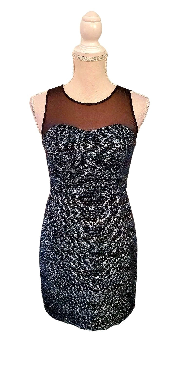 Sleeveless Mesh Bodice Sparkly Holiday Dress Size 2P