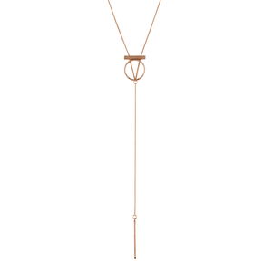 Bar, Circle, and  Y shaped Rose-tone Necklace